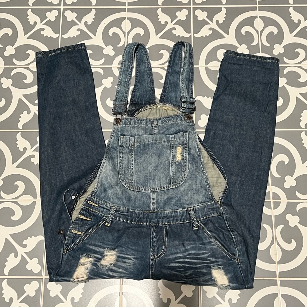 Distressed overalls